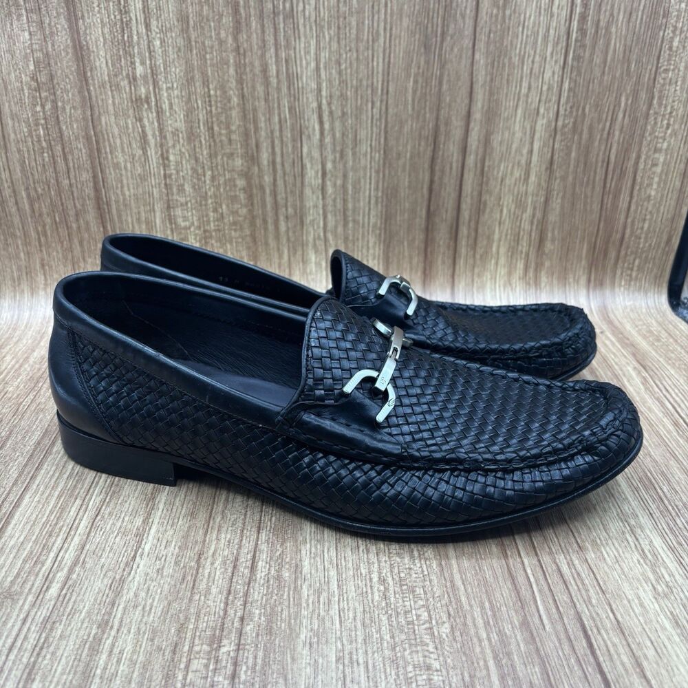 Donald J. Pliner Dannie Woven Black Leather Horsebit Loafer Mens size 13 M